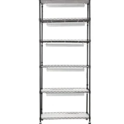 Plantestativer^Planteopsats, 6 niveauer, 75x35x180 cm, Sort, Metal, Justerbar