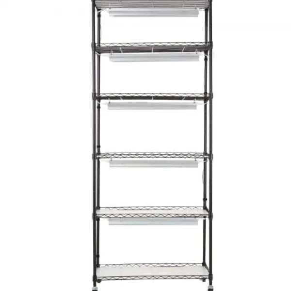 Plantestativer^Planteopsats, 6 niveauer, 75x35x180 cm, Sort, Metal, Justerbar