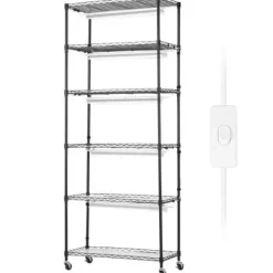 Plantestativer^Planteopsats, 6 niveauer, 75x35x180 cm, Sort, Metal, Justerbar