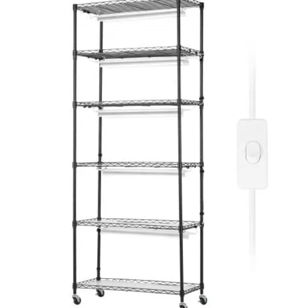 Plantestativer^Planteopsats, 6 niveauer, 75x35x180 cm, Sort, Metal, Justerbar