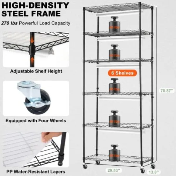 Plantestativer^Planteopsats, 6 niveauer, 75x35x180 cm, Sort, Metal, Justerbar