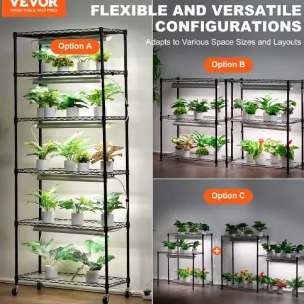 Plantestativer^Planteopsats, 6 niveauer, 75x35x180 cm, Sort, Metal, Justerbar