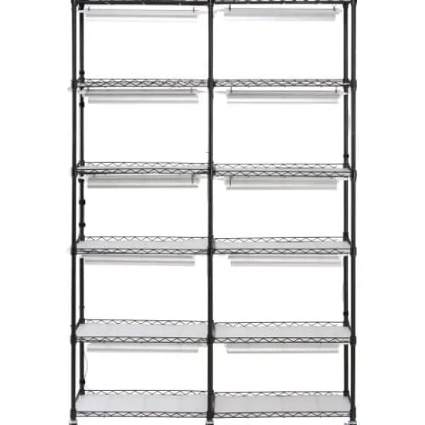 Plantestativer^Planteopsats med vækstlys, 90x35x150 cm, Sort, Metal
