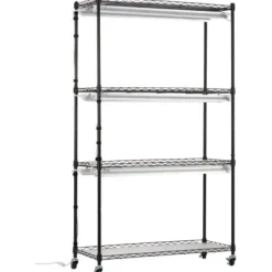 Plantestativer^Planteopsats med vækstlys, 90x35x150 cm, Sort, Metal