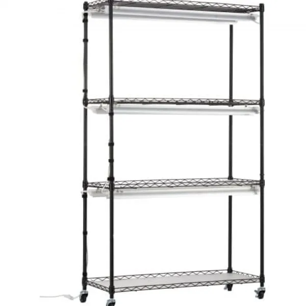 Plantestativer^Planteopsats med vækstlys, 90x35x150 cm, Sort, Metal