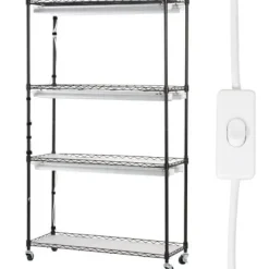 Plantestativer^Planteopsats med vækstlys, 90x35x150 cm, Sort, Metal