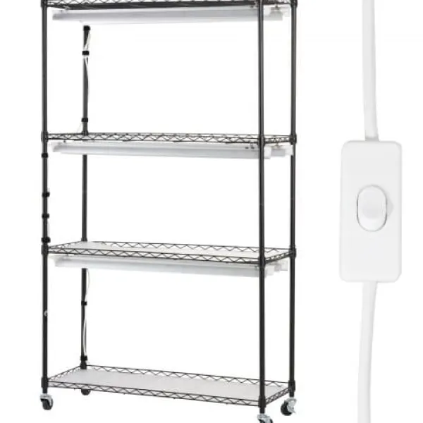 Plantestativer^Planteopsats med vækstlys, 90x35x150 cm, Sort, Metal