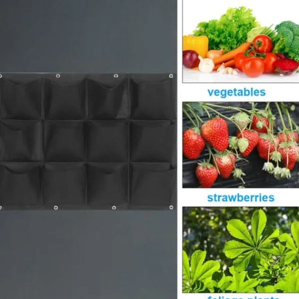Krukker & Plantebeholdere^Plantepose Have Balkon Væg Vertikale Blomsterplanter Hængende Planter Sort Farve 12 Lommer