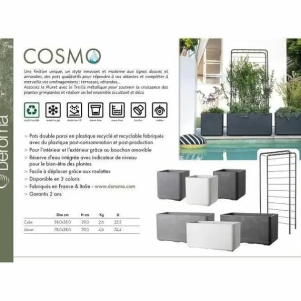 Hot Planter Deroma Cosmo Grey Plastic Recycled plastic 38 x 38 x 39 cm Squared Bucket 38 cm Krukker & Plantebeholdere