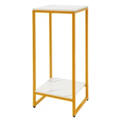 Plantestativer^Plantestativ - Blomsterstander - 2 Hylder - Rektangulær - 30,2×30,2×75 cm - Til stue/altan/kontor - Guld