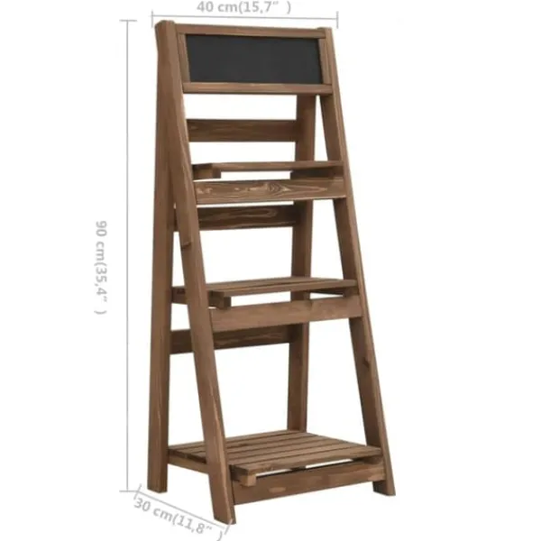 Plantestativer^Plantestativ i 3 niveauer med tavle - Blomsterstativ | Farve: Fyrretræ | Størrelse: 40x30x90 cm