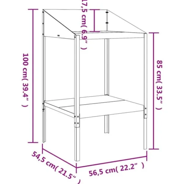 Plantestativer^Plantestativ i galvaniseret stål til planter | Størrelse: 56,5x54,5x100 cm | Farve: Antracitgrå