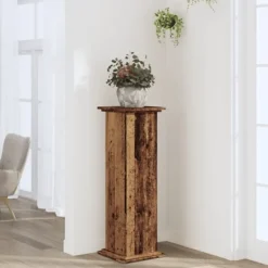 Plantestativer^Plantestativ i konstrueret træ - Moderne og stabil | Størrelse: 33x33x100 cm | Farve: Gammelt trælook