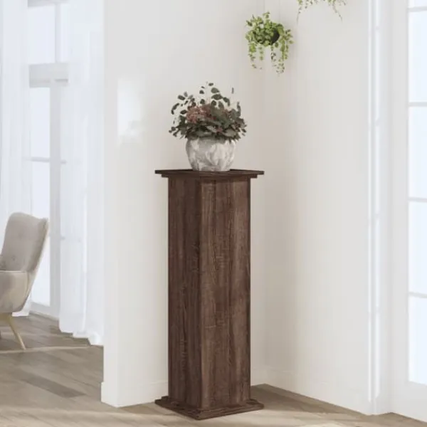 Sale Plantestativ i konstrueret træ - Stabil og moderne | Farve: Brun egetræsfarve | Størrelse: 33x33x100 cm Plantestativer
