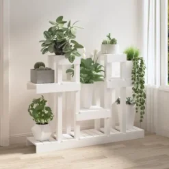 Sale Plantestativ i massivt fyrretræ - Hylder til blomster og planter | Størrelse: 104,5x25x77,5 cm | Farve: Hvid Plantestativer