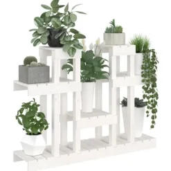 Sale Plantestativ i massivt fyrretræ - Hylder til blomster og planter | Størrelse: 104,5x25x77,5 cm | Farve: Hvid Plantestativer
