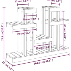Sale Plantestativ i massivt fyrretræ - Hylder til blomster og planter | Størrelse: 104,5x25x77,5 cm | Farve: Hvid Plantestativer