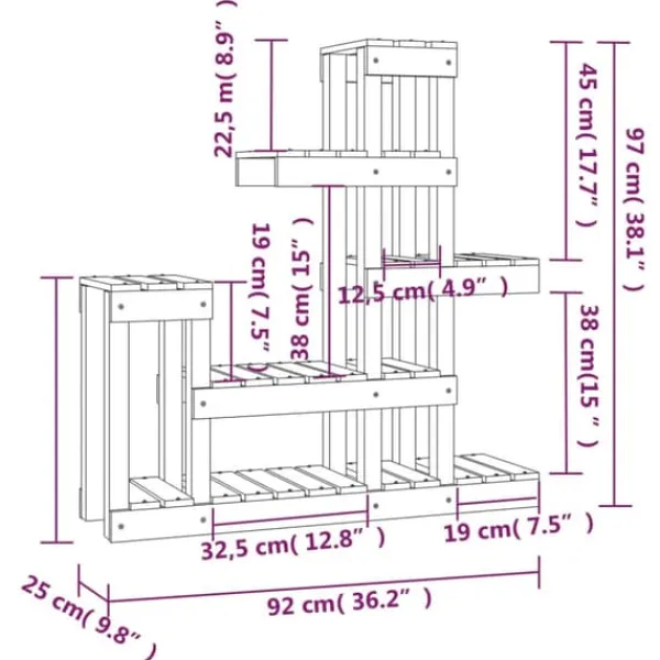 Discount Plantestativ i massivt fyrretræ - Plantehylde til indendørs og udendørs brug | Størrelse: 92x25x97 cm Plantestativer
