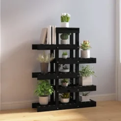 Plantestativer^Plantestativ i massivt fyrretræ - Elegant planteramme | Mål: 85x25x109,5 cm | Farve: Sort
