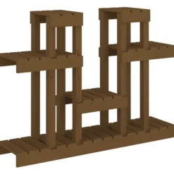 Discount Plantestativ i massivt fyrretræ - Flere hylder til blomster | Størrelse: 104,5x25x77,5 cm | Farve: Gyldenbrun Plantestativer