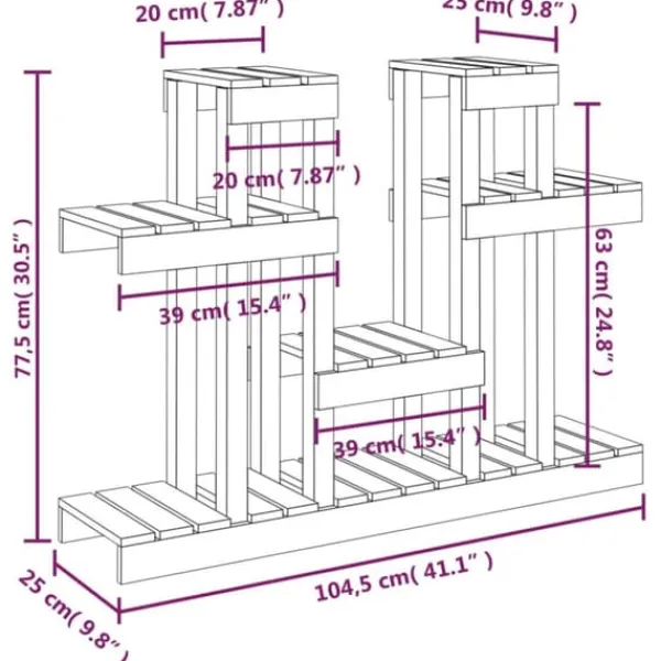 Discount Plantestativ i massivt fyrretræ - Flere hylder til blomster | Størrelse: 104,5x25x77,5 cm | Farve: Gyldenbrun Plantestativer