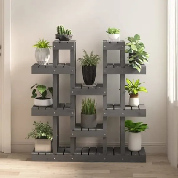 New Plantestativ i massivt fyrretræ - Elegant plantehylde | Størrelse: 104,5x25x109,5 cm | Farve: Grå Plantestativer