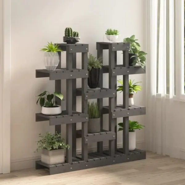 New Plantestativ i massivt fyrretræ - Elegant plantehylde | Størrelse: 104,5x25x109,5 cm | Farve: Grå Plantestativer