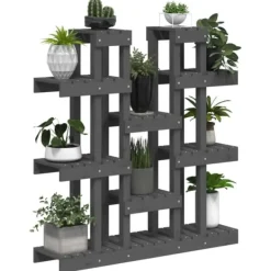 New Plantestativ i massivt fyrretræ - Elegant plantehylde | Størrelse: 104,5x25x109,5 cm | Farve: Grå Plantestativer