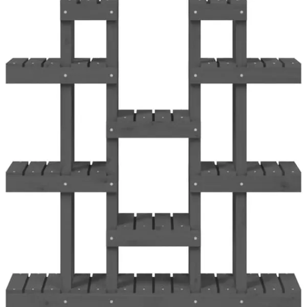 New Plantestativ i massivt fyrretræ - Elegant plantehylde | Størrelse: 104,5x25x109,5 cm | Farve: Grå Plantestativer
