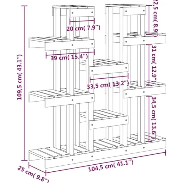 New Plantestativ i massivt fyrretræ - Elegant plantehylde | Størrelse: 104,5x25x109,5 cm | Farve: Grå Plantestativer