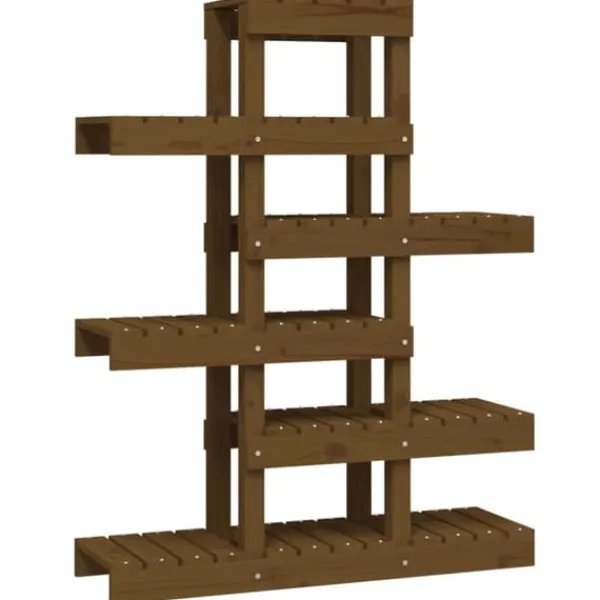 Plantestativer^Plantestativ i massivt fyrretræ - Charmerende plantehylde | Størrelse: 85x25x109,5 cm | Farve: Gyldenbrun