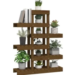 Plantestativer^Plantestativ i massivt fyrretræ - Charmerende plantehylde | Størrelse: 85x25x109,5 cm | Farve: Gyldenbrun