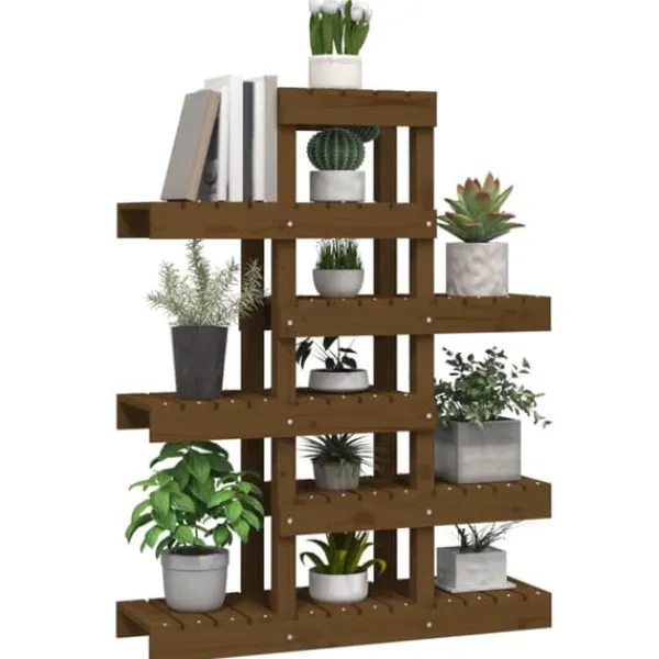 Plantestativer^Plantestativ i massivt fyrretræ - Charmerende plantehylde | Størrelse: 85x25x109,5 cm | Farve: Gyldenbrun