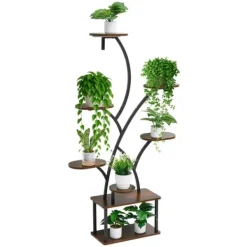 Plantestativer^Plantestativ Indendørs - Plantehylde med Vækstlys - 8-Etagers - Hjørnedesign i Metal - 157,5 cm Høj - 3 Timere & 10 Lysstyrker - Træformet