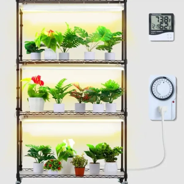 Kit Til Plante- & Urtedyrkning^Plantestativ med væksterlys 4 etager, 180W, 150 cm, Høj væksthylle til planter, justerbar lysstyrke, hurtig installation.
