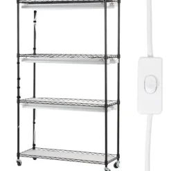 Kit Til Plante- & Urtedyrkning^Plantestativ med væksterlys 4 etager, 180W, 150 cm, Høj væksthylle til planter, justerbar lysstyrke, hurtig installation.