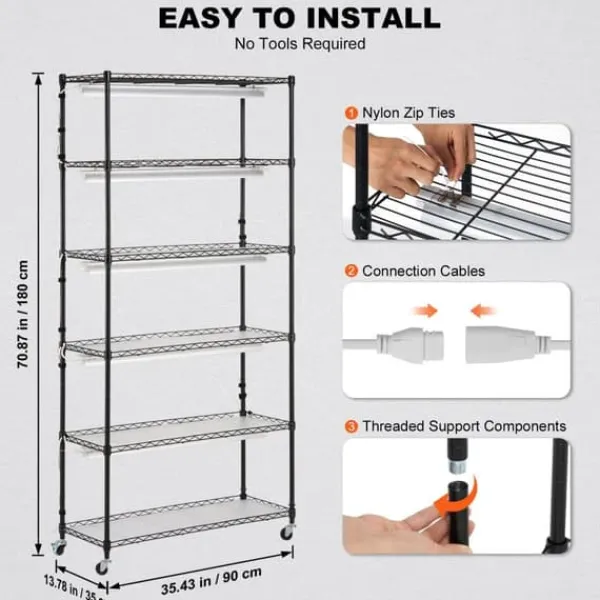 Sale Plantestativ med vækstlys 6 etager, 180W, 70,9, indendørs plantedyrkningshylde, justerbar højde, moderne design. Kit Til Plante- & Urtedyrkning