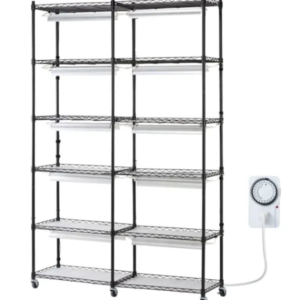 Clearance Plantestativ med vækstlys 6 etager, 200W, 59,1'', indendørs plantehylde, optimal vækst, justerbar lysstyrke. Plantestativer