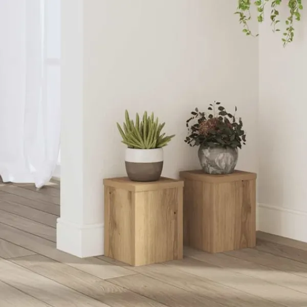 Plantestativer 2 stk. - Slidstærkt konstrueret træ | Størrelse: 15x15x20 cm | Farve: Egetræsfarvet Plantestativer