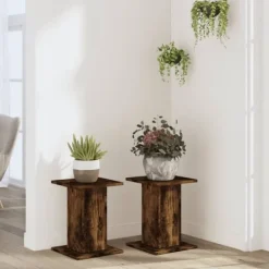 Plantestativer^Plantestativer 2 stk. - Slidstærkt konstrueret træ | Størrelse: 30x30x40 cm | Farve: Røget eg