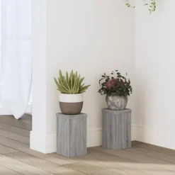 Clearance Plantestativer 2 stk. - Slidstærkt trædesign | Farve: Grå sonoma-eg | Størrelse: 10x10x18 cm Plantestativer