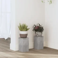 Plantestativer^Plantestativer 2 stk. - Slidstærkt konstrueret træ | Farve: Betongrå | Størrelse: 10x10x18 cm