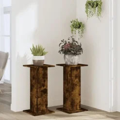 New Plantestativer 2 stk. - Slidstærkt konstrueret træ i røget eg | Størrelse: 30x30x60 cm Plantestativer