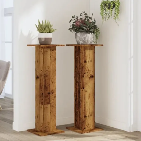 Plantestativer^Plantestativer 2 stk. - Stabilt konstrueret træ | Størrelse: 30x30x95 cm | Farve: Antik træ