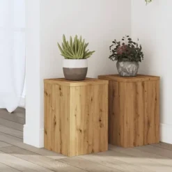 Plantestativer^Plantestativer 2 stk. i konstrueret træ - Slidstærke og stilrene | Størrelse: 20x20x30 cm | Farve: Egetræsfarvet