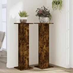 Plantestativer 2 stk. i konstrueret træ - Stabilt design | Størrelse: 30x30x95 cm | Farve: Røget eg Plantestativer