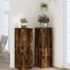 Plantestativer 2 stk. i konstrueret træ - Modern design | Størrelse: 33x33x100 cm | Farve: Røget eg Plantestativer