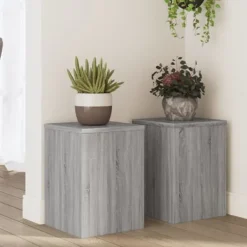 Online Plantestativer 2 stk. i konstrueret træ - Minimalistisk design | Farve: Grå sonoma-eg | Størrelse: 25x25x35 cm Plantestativer