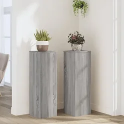 Outlet Plantestativer 2 stk. til indendørs brug - Stabilt konstrueret træ | Farve: Grå sonoma-eg | Størrelse: 25x25x80 cm Plantestativer