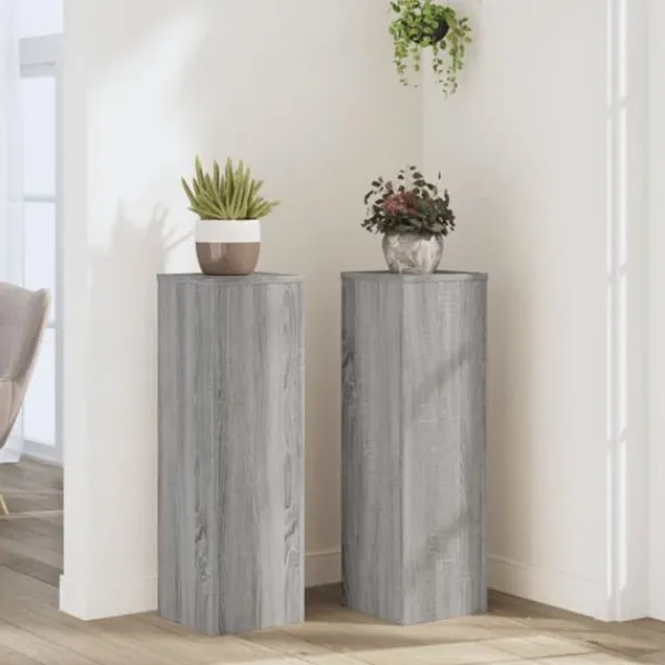 Outlet Plantestativer 2 stk. til indendørs brug - Stabilt konstrueret træ | Farve: Grå sonoma-eg | Størrelse: 25x25x80 cm Plantestativer